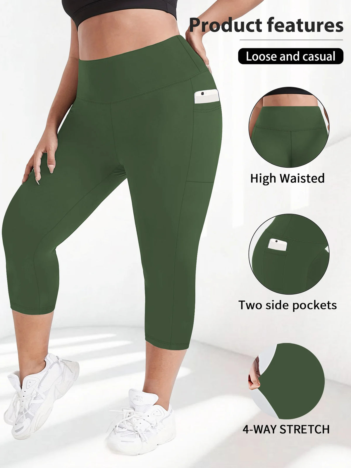 Women's Plus Size High-Waisted Leggings with Side Pockets