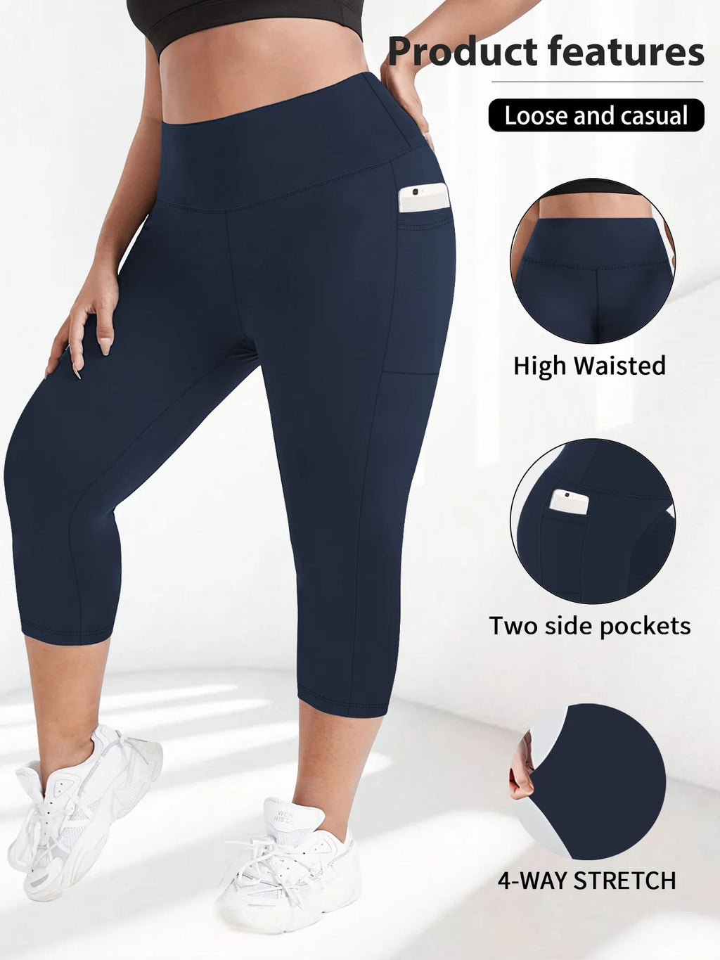 Women's Plus Size High-Waisted Leggings with Side Pockets