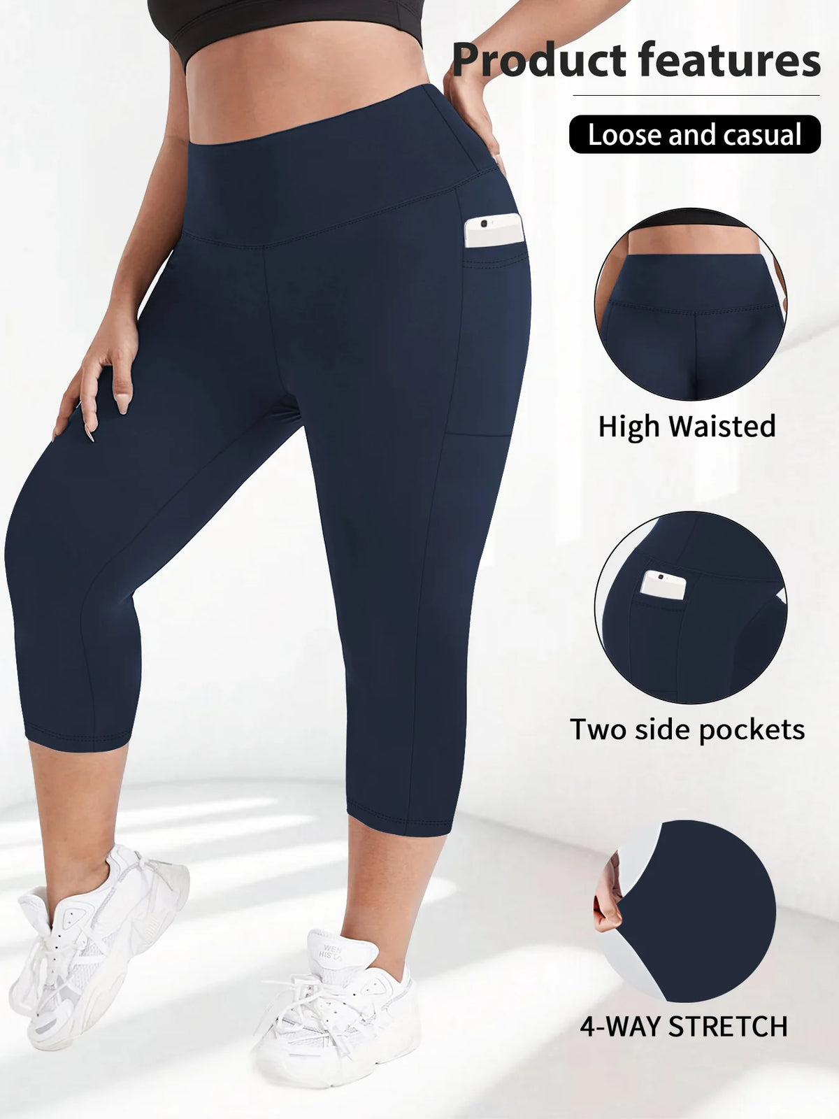 Women's Plus Size High-Waisted Leggings with Side Pockets