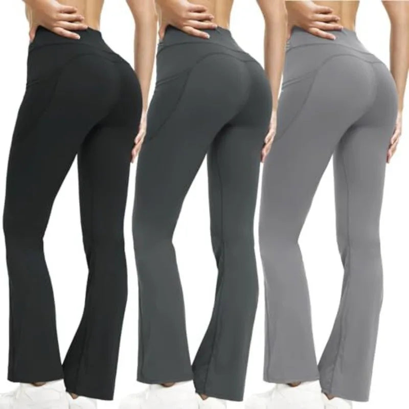 Micro Flared Side Pockets High Waisted Hip Lifting Yoga External Wear Abdominal Compression Naked Feeling Running Fitness Pants