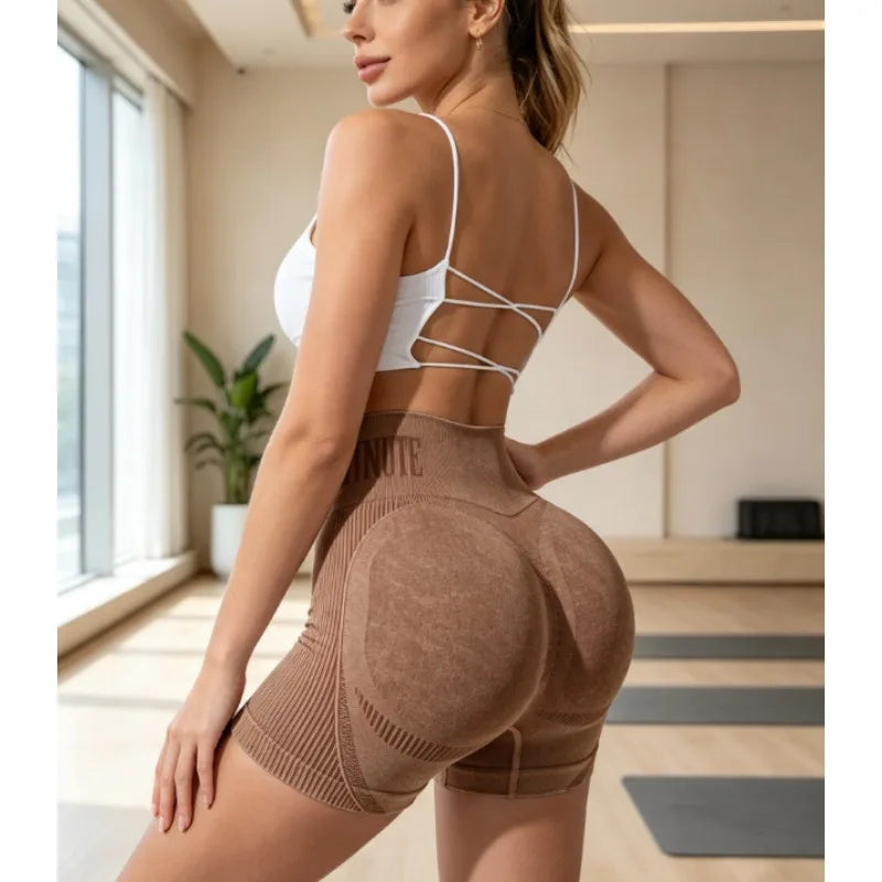 Women Sand Wash High Waist Tummy Control Butt Lifting High Stretch Slim Yoga Shorts Wear Outside Run Gym Workout Sports Pants