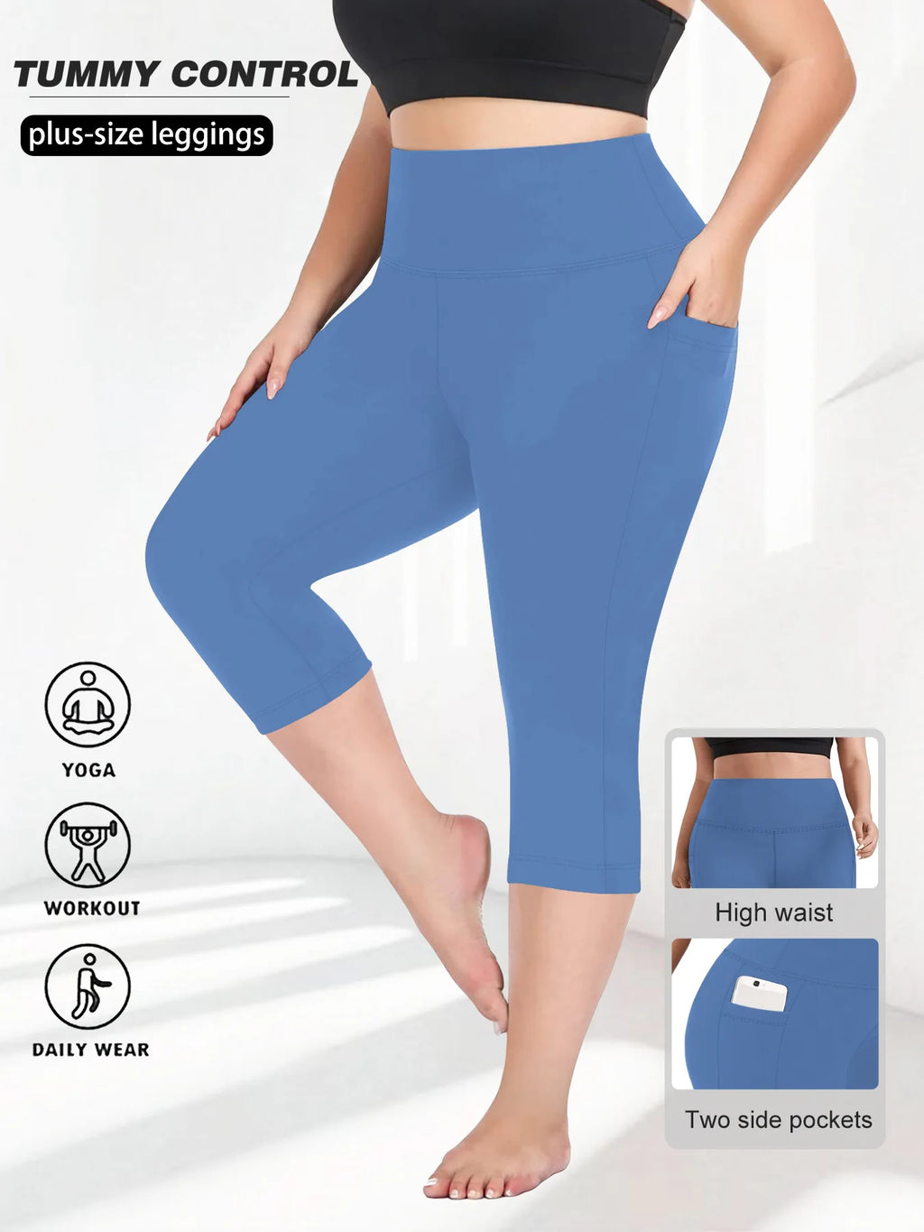 Women's Plus Size High-Waisted Leggings with Side Pockets