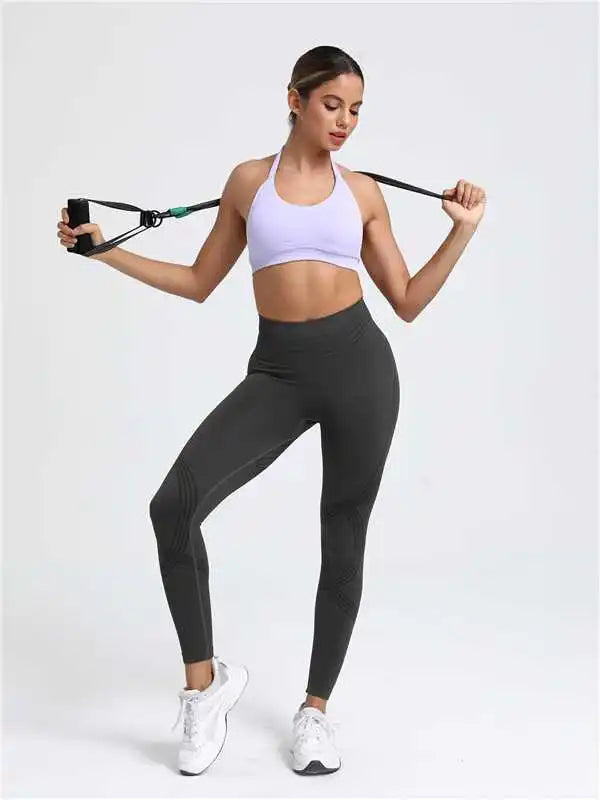 Seamless Striped Yoga Leggings Women Style High Waist Tummy Control Peach Hip Lifting Tight Gym Fitness Daily Workout Tights