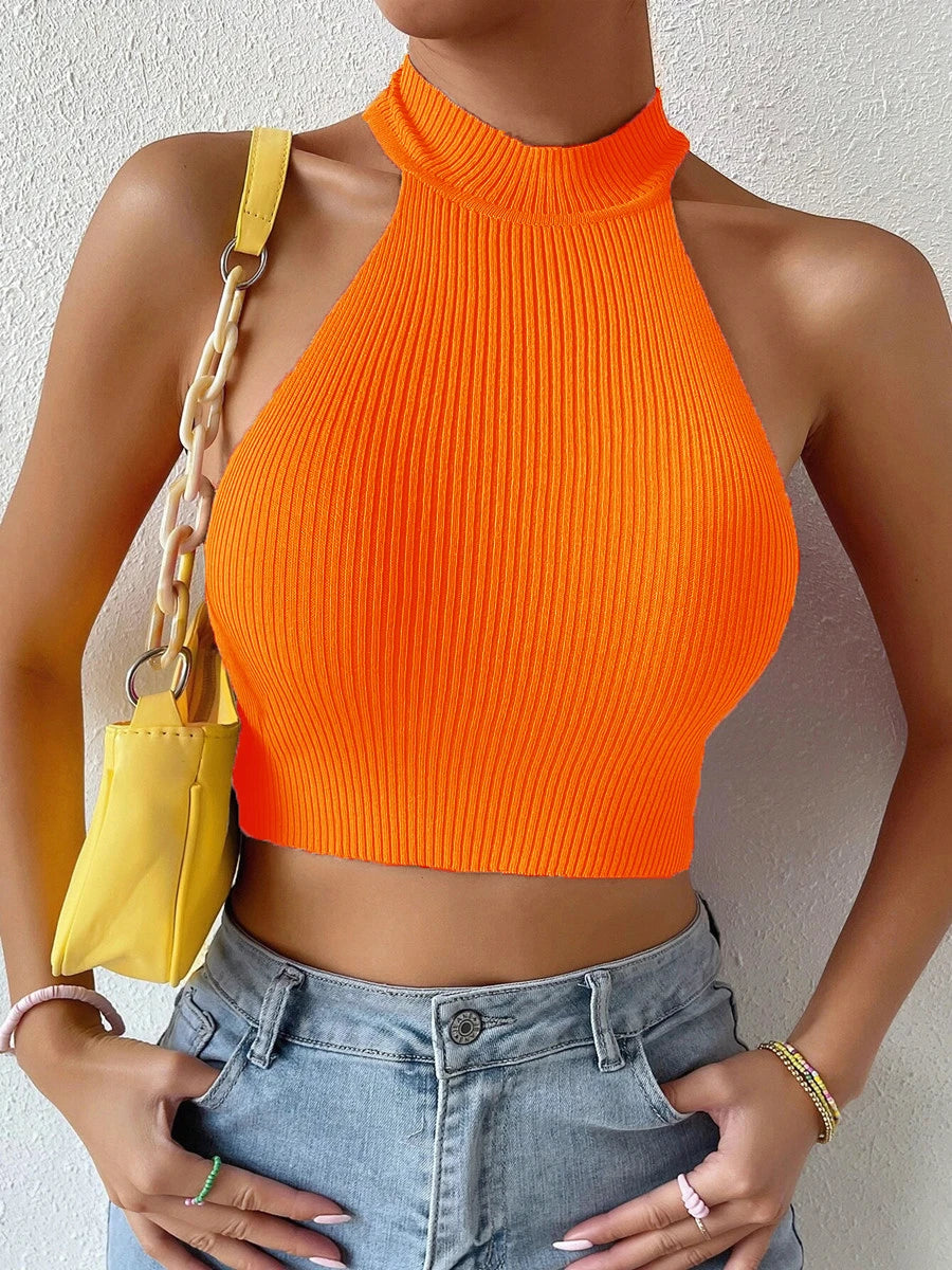Women Casual Ribbed Sleeveless Crop Top