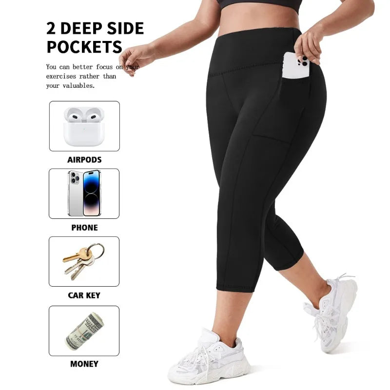 Women's Plus Size High-Waisted Leggings with Side Pockets