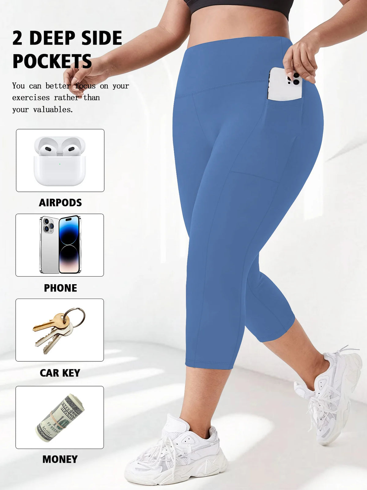 Women's Plus Size High-Waisted Leggings with Side Pockets