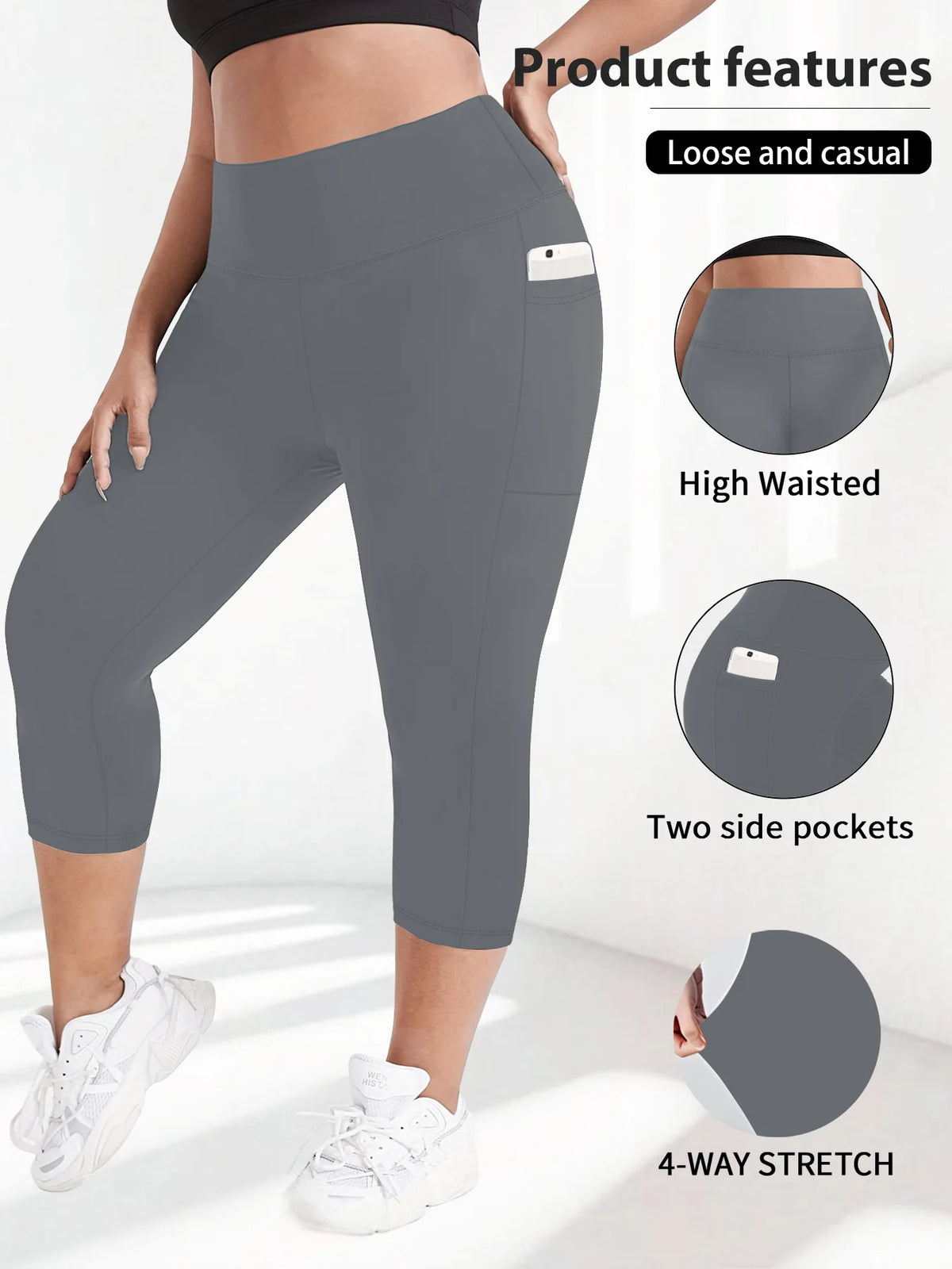 Women's Plus Size High-Waisted Leggings with Side Pockets