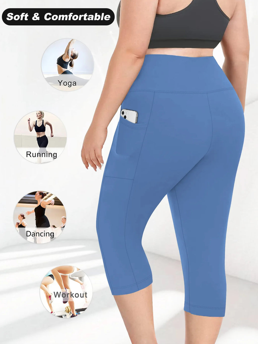 Women's Plus Size High-Waisted Leggings with Side Pockets