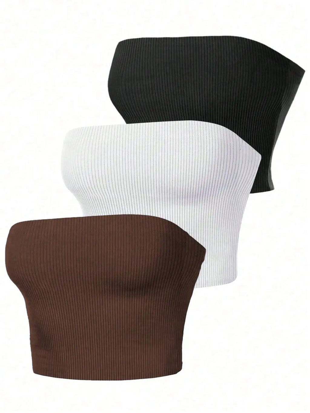 3 Pack Women Ribbed Strapless Tube Top No Padded Sleeveless Crop Bandeau Slim Fit Basic Summer Tank Vest