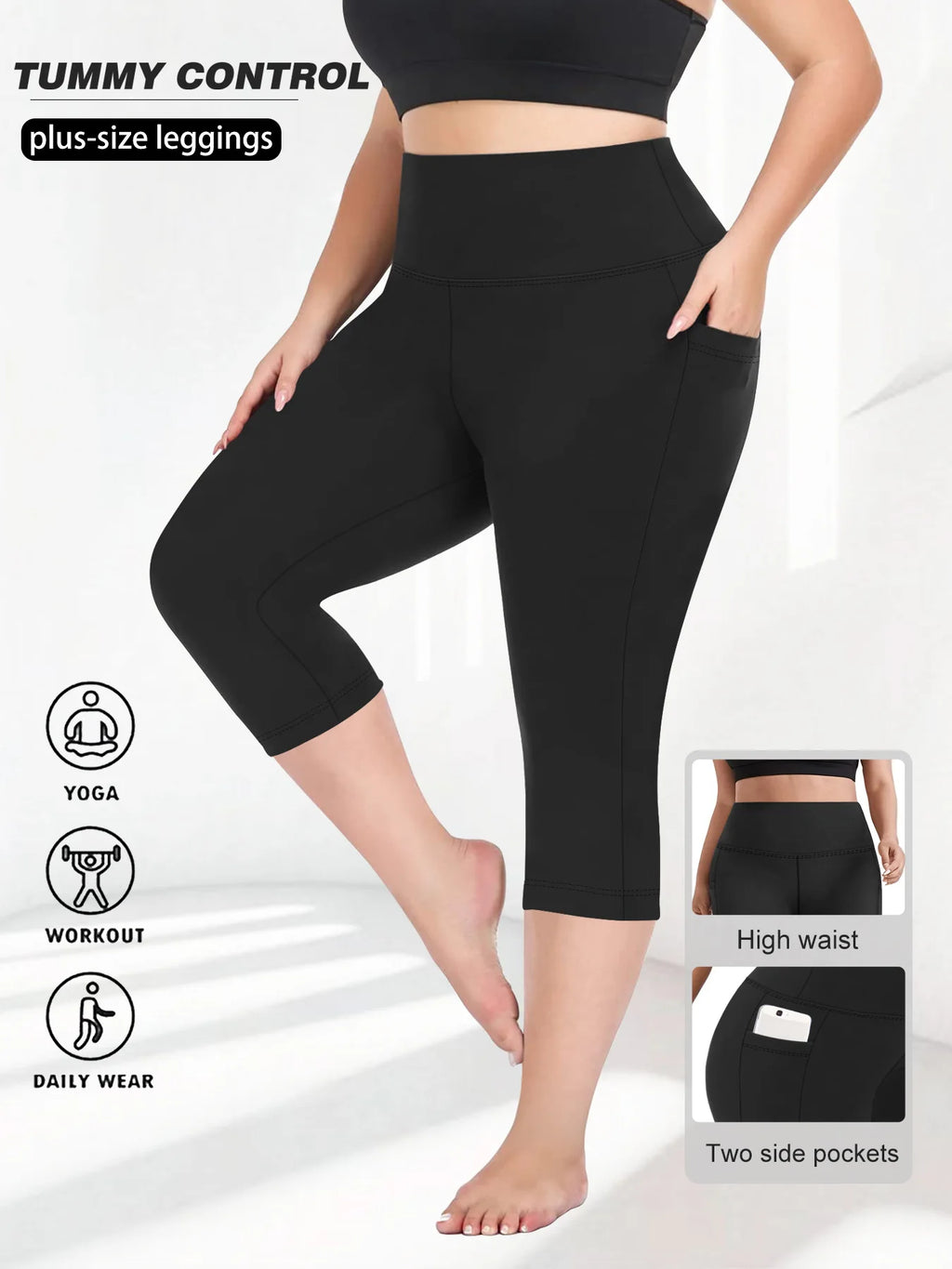 Women's Plus Size High-Waisted Leggings with Side Pockets