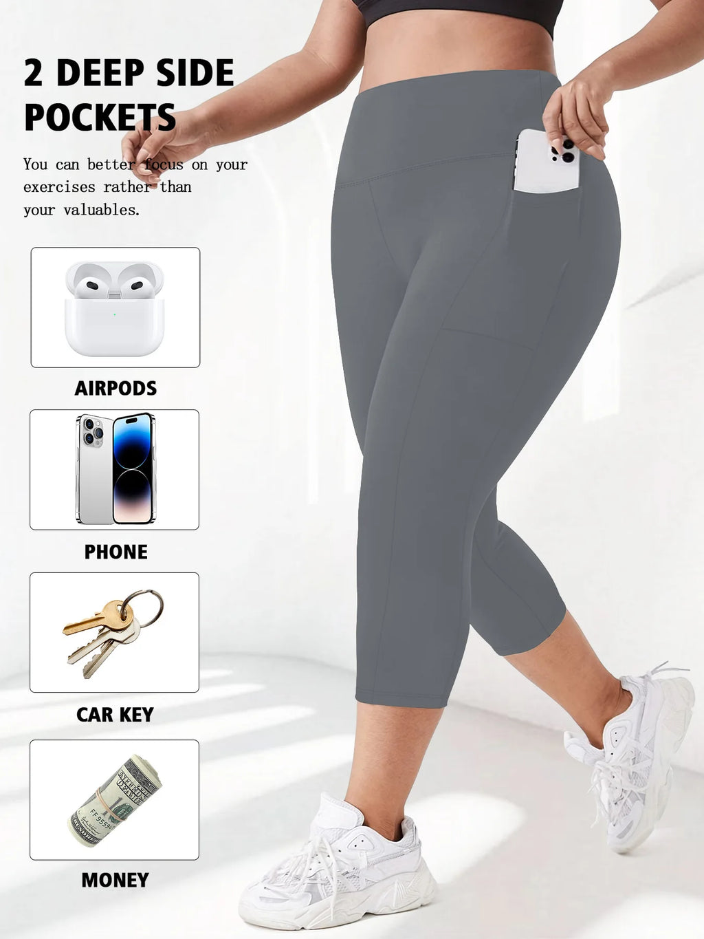 Women's Plus Size High-Waisted Leggings with Side Pockets