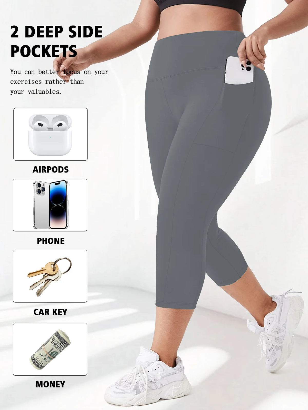 Women's Plus Size High-Waisted Leggings with Side Pockets