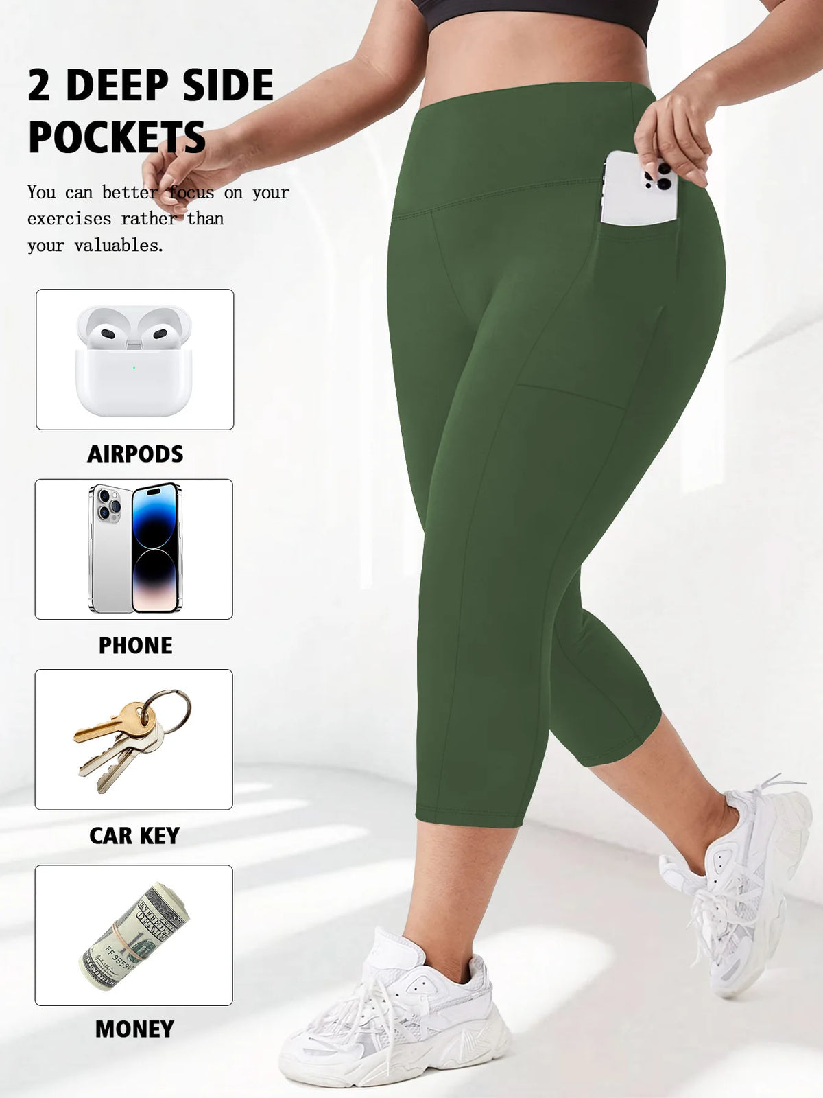 Women's Plus Size High-Waisted Leggings with Side Pockets