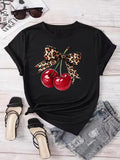 Cherry Print Women Short Sleeve T-Shirt