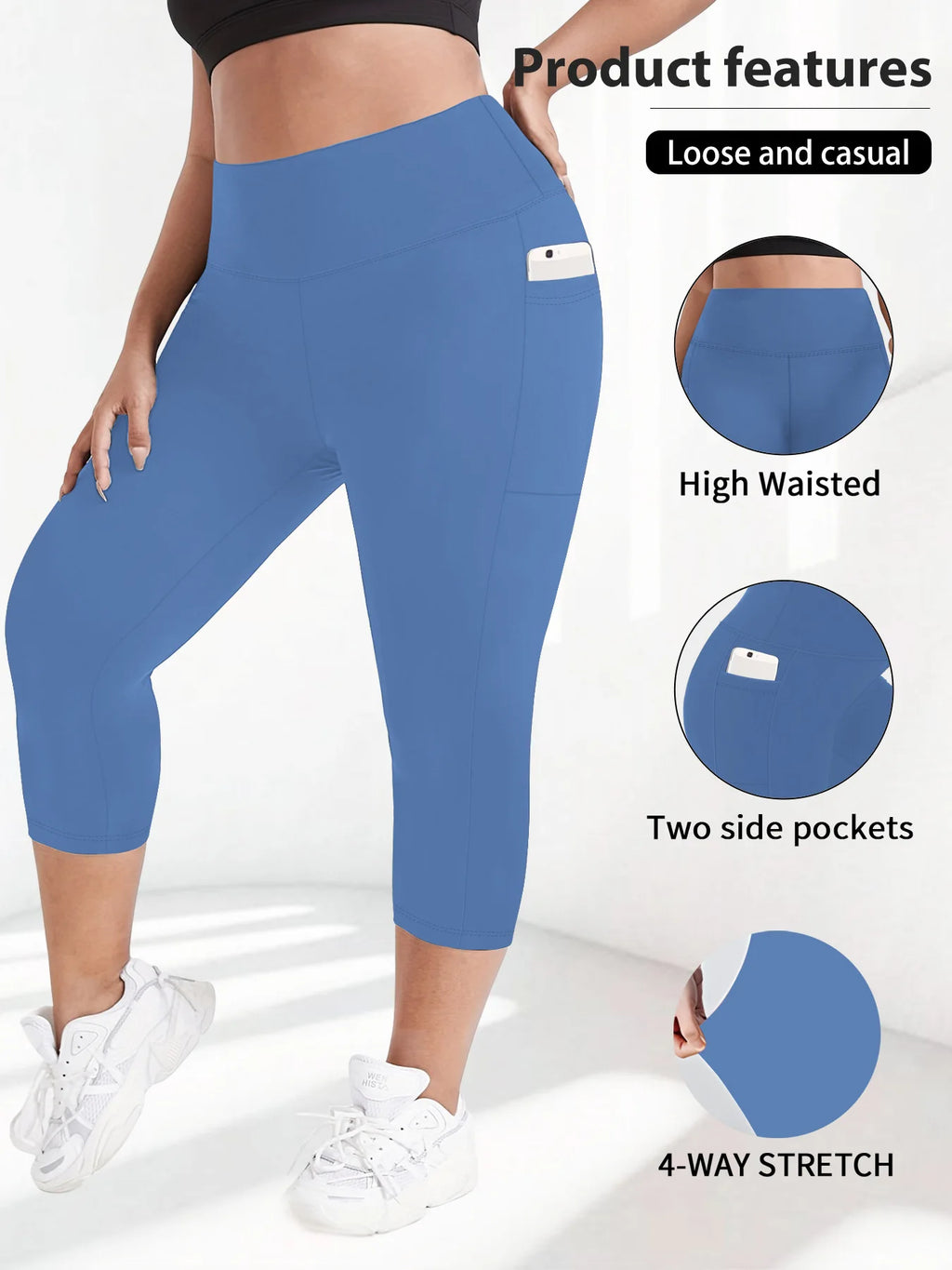 Women's Plus Size High-Waisted Leggings with Side Pockets