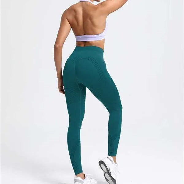 Seamless Striped Yoga Leggings Women Style High Waist Tummy Control Peach Hip Lifting Tight Gym Fitness Daily Workout Tights