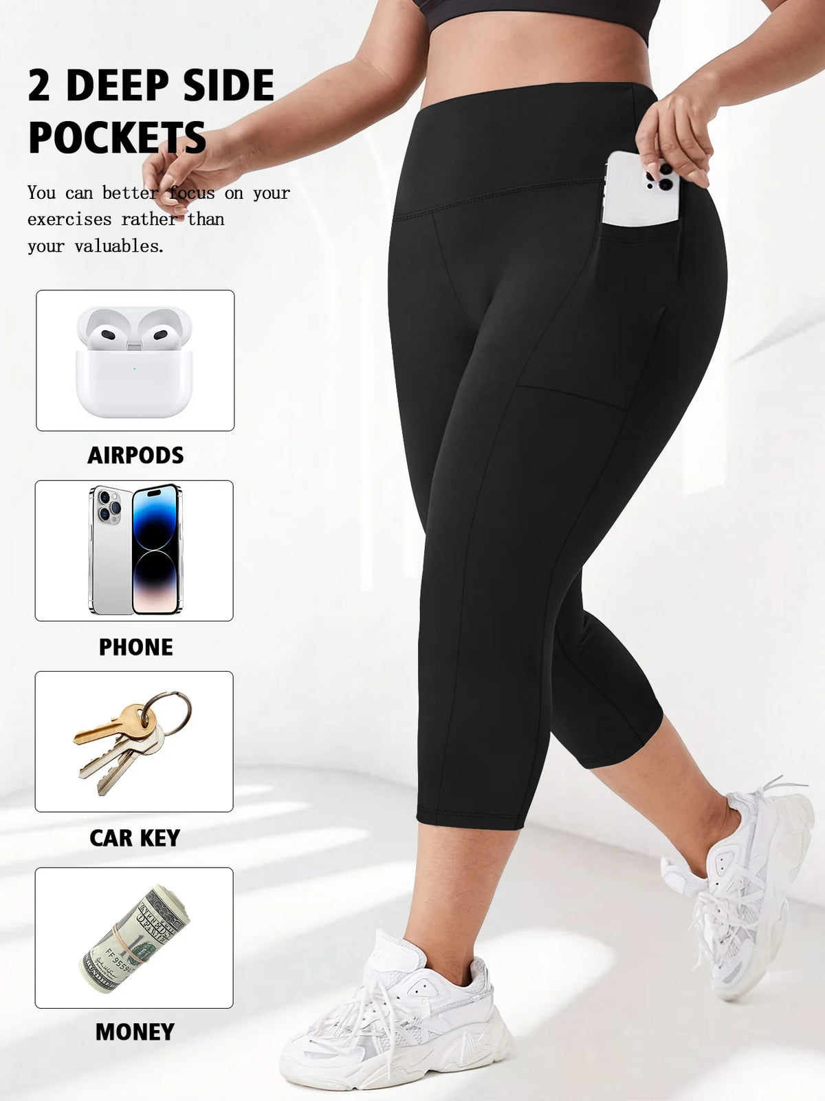 Women's Plus Size High-Waisted Leggings with Side Pockets