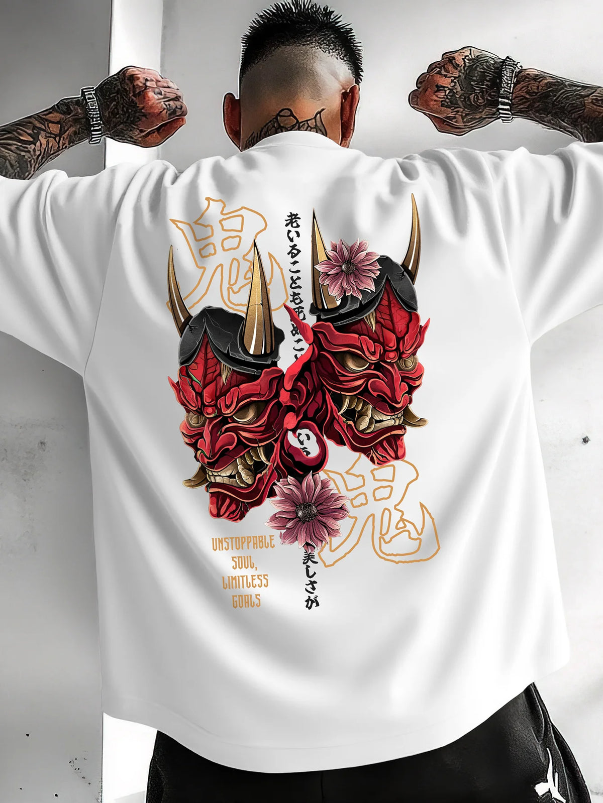 Japanese Devilish Face Print T-shirt