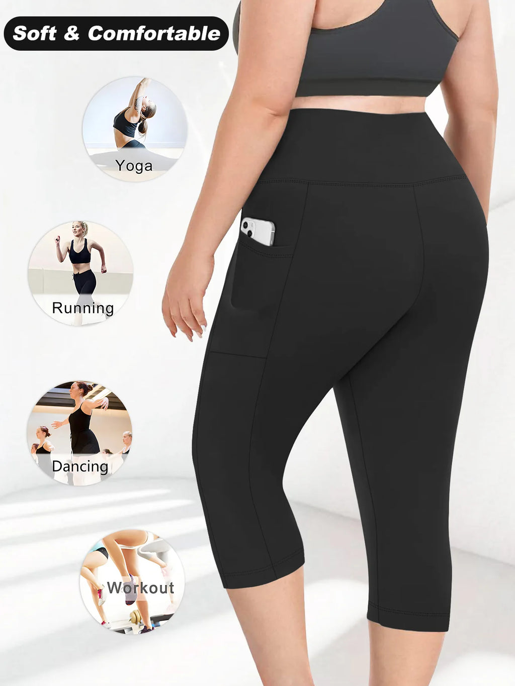 Women's Plus Size High-Waisted Leggings with Side Pockets