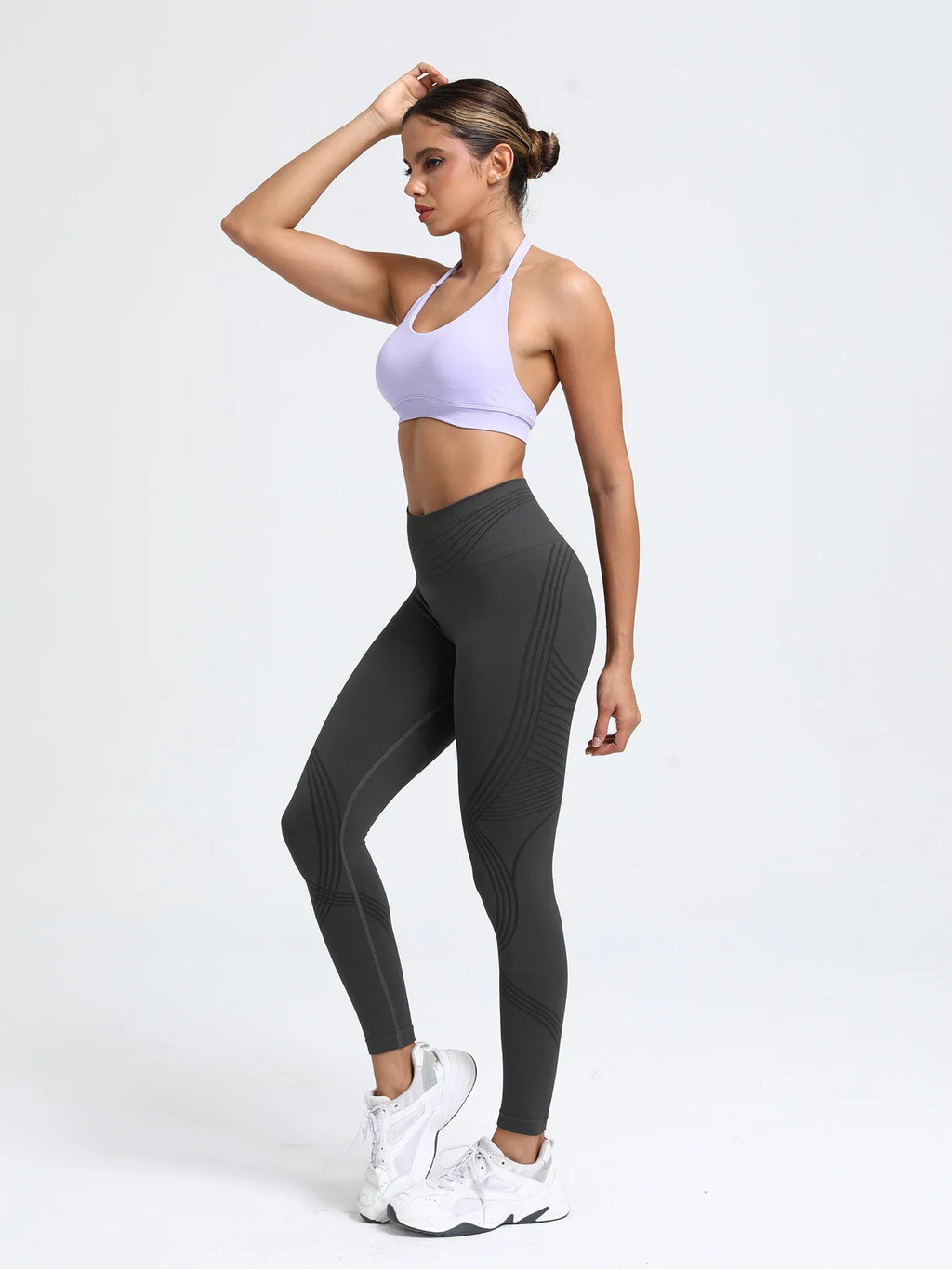 Seamless Striped Yoga Leggings Women Style High Waist Tummy Control Peach Hip Lifting Tight Gym Fitness Daily Workout Tights