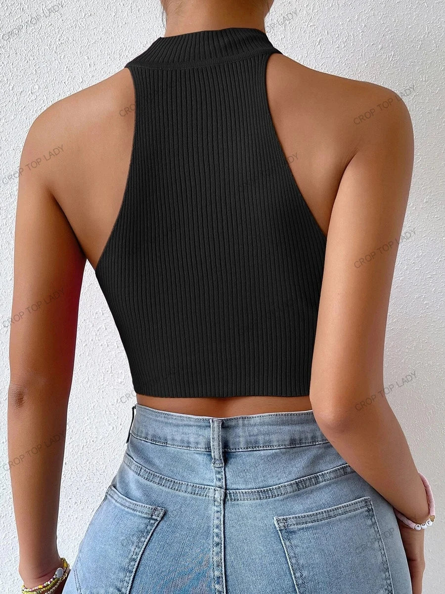 Women Casual Ribbed Sleeveless Crop Top