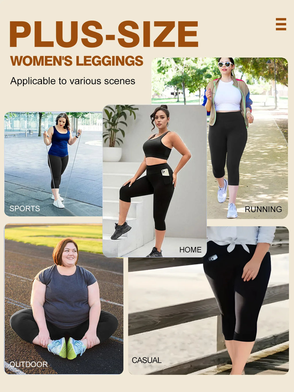 Women's Plus Size High-Waisted Leggings with Side Pockets