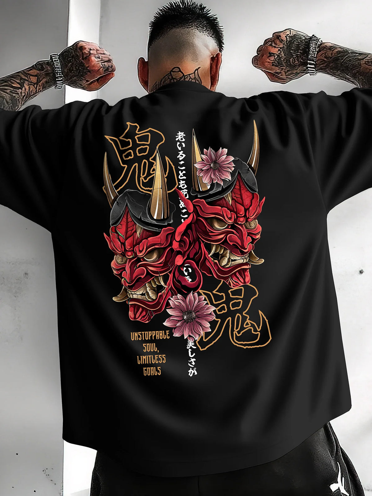 Japanese Devilish Face Print T-shirt