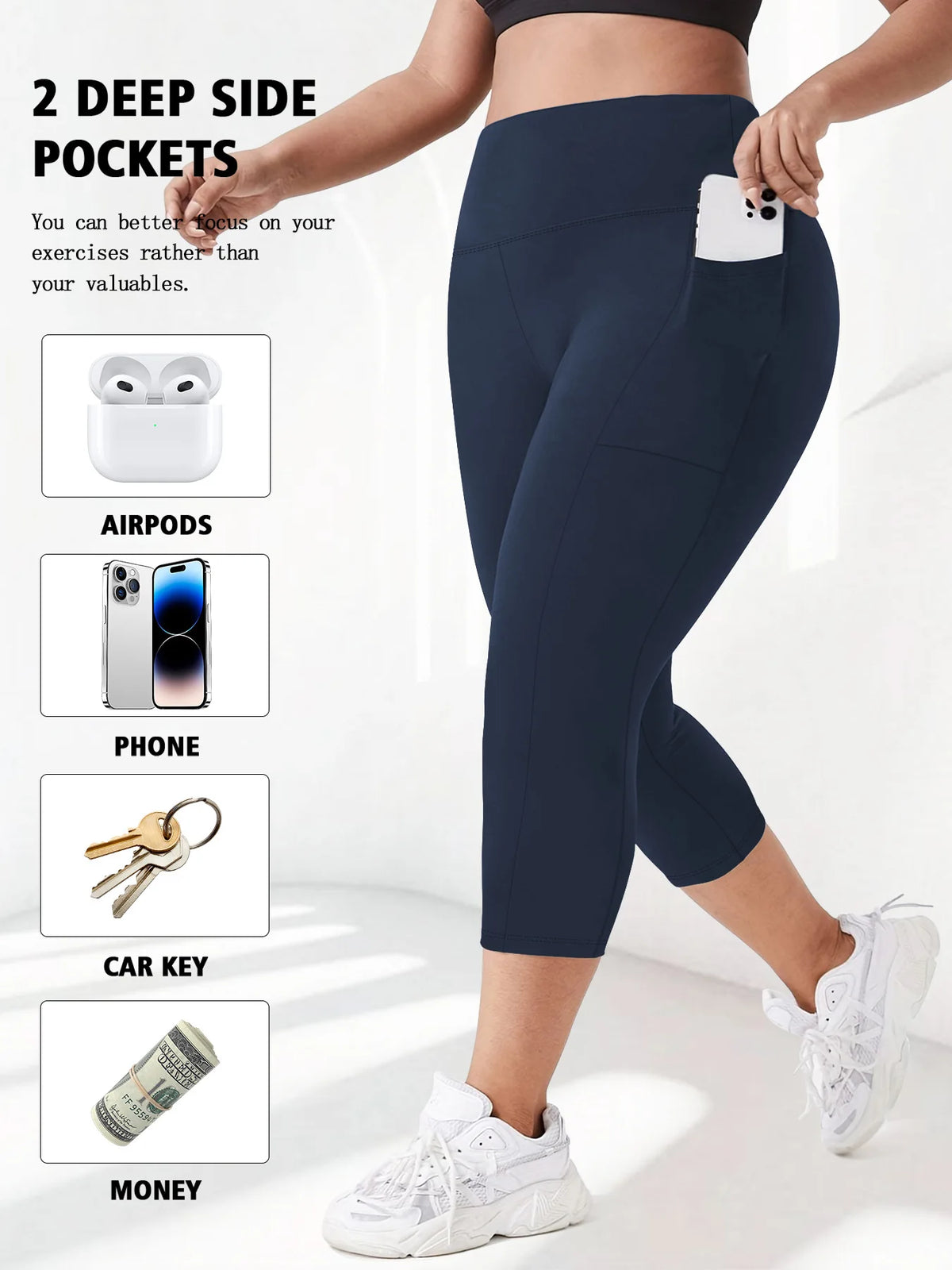 Women's Plus Size High-Waisted Leggings with Side Pockets