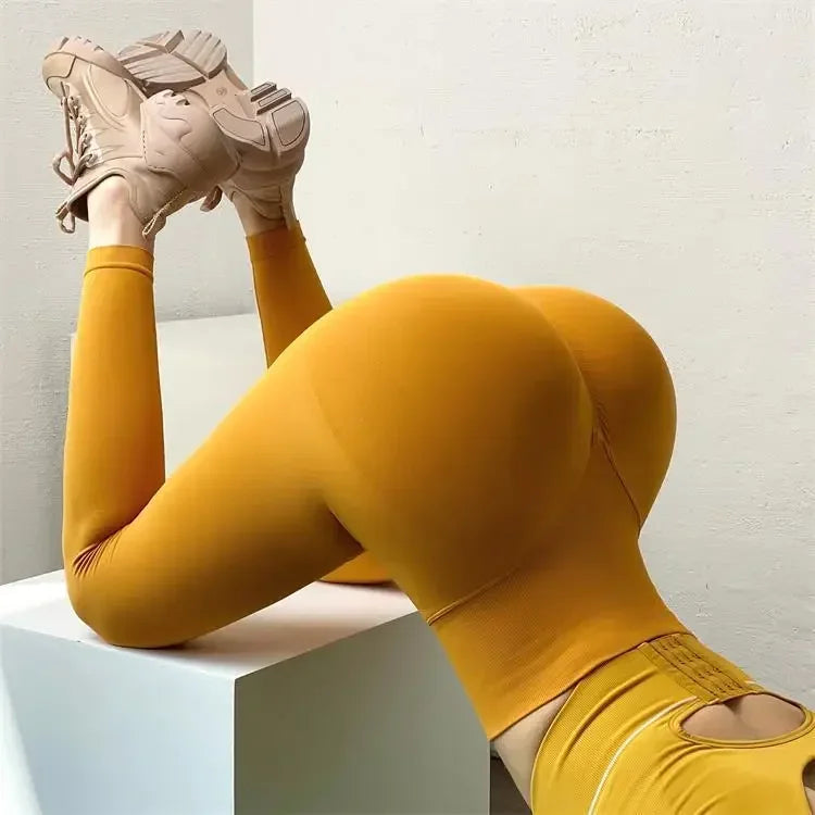 Women Seamless Slim Tights High Waist Solid Leggings Fitness Yoga Elastic Leggings Push Up Butt Knit Fashion Gym Workout Pants