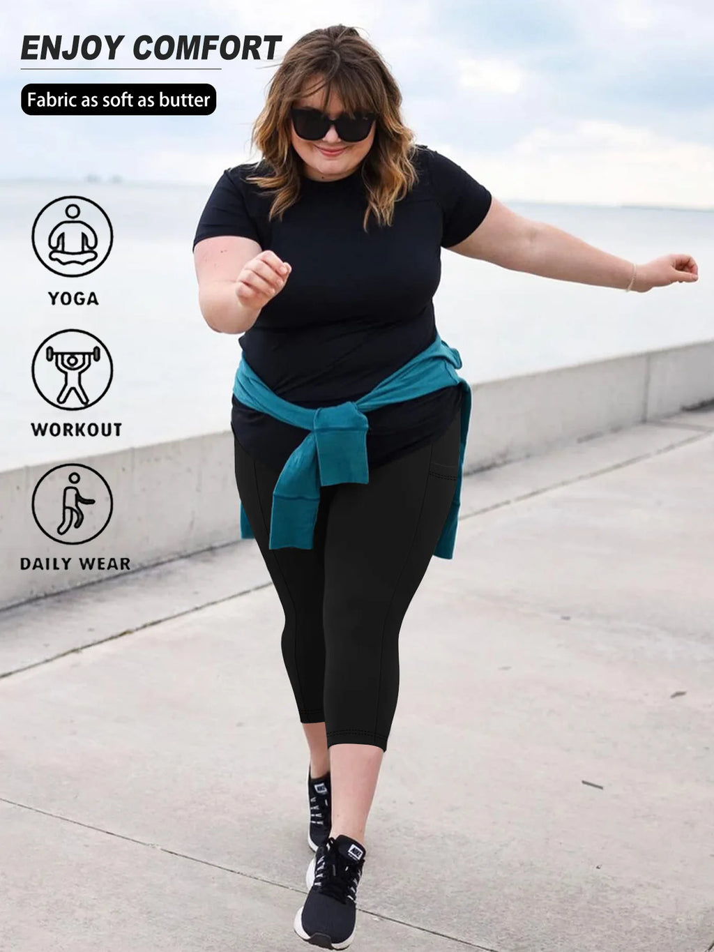 Women's Plus Size High-Waisted Leggings with Side Pockets
