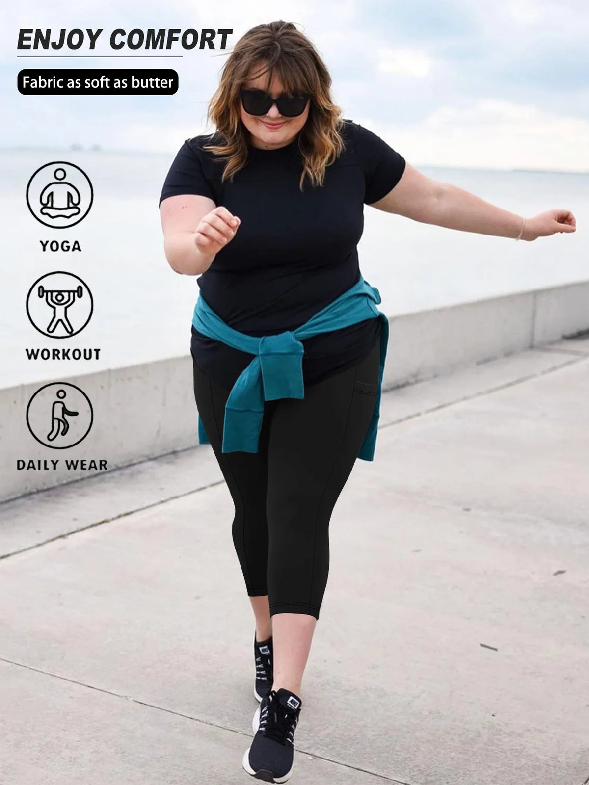 Women's Plus Size High-Waisted Leggings with Side Pockets