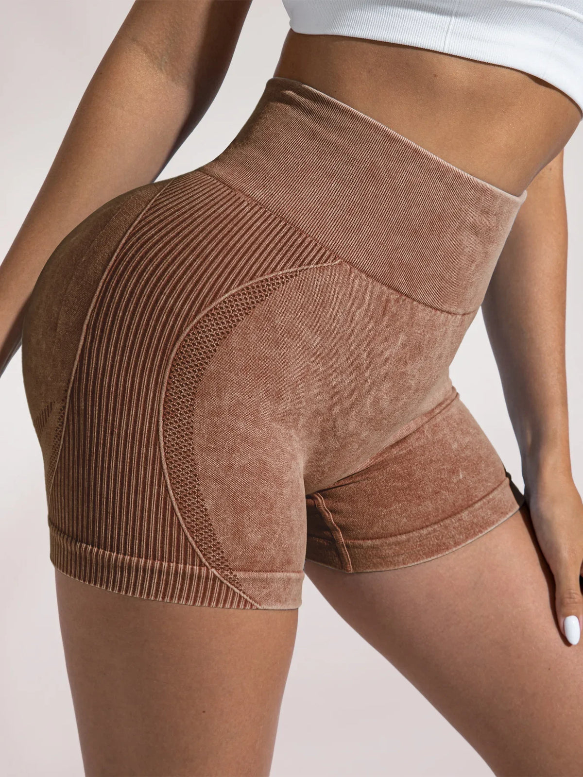 Women Sand Wash High Waist Tummy Control Butt Lifting High Stretch Slim Yoga Shorts Wear Outside Run Gym Workout Sports Pants