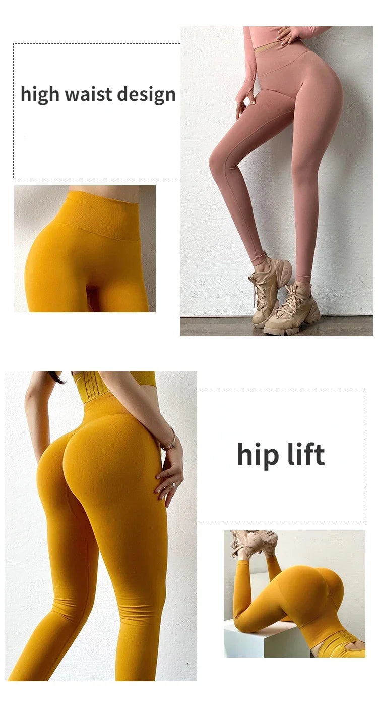 Women Seamless Slim Tights High Waist Solid Leggings Fitness Yoga Elastic Leggings Push Up Butt Knit Fashion Gym Workout Pants