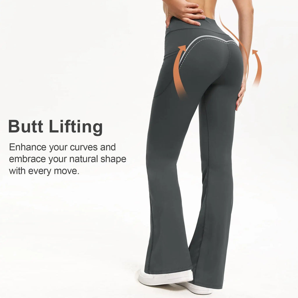 Micro Flared Side Pockets High Waisted Hip Lifting Yoga External Wear Abdominal Compression Naked Feeling Running Fitness Pants