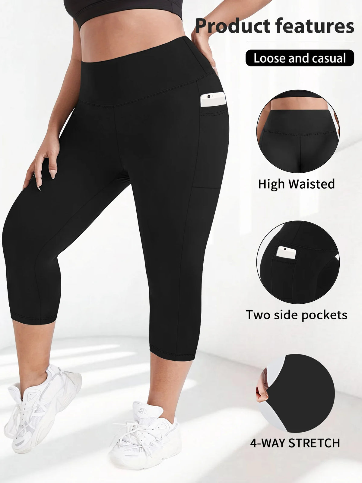Women's Plus Size High-Waisted Leggings with Side Pockets