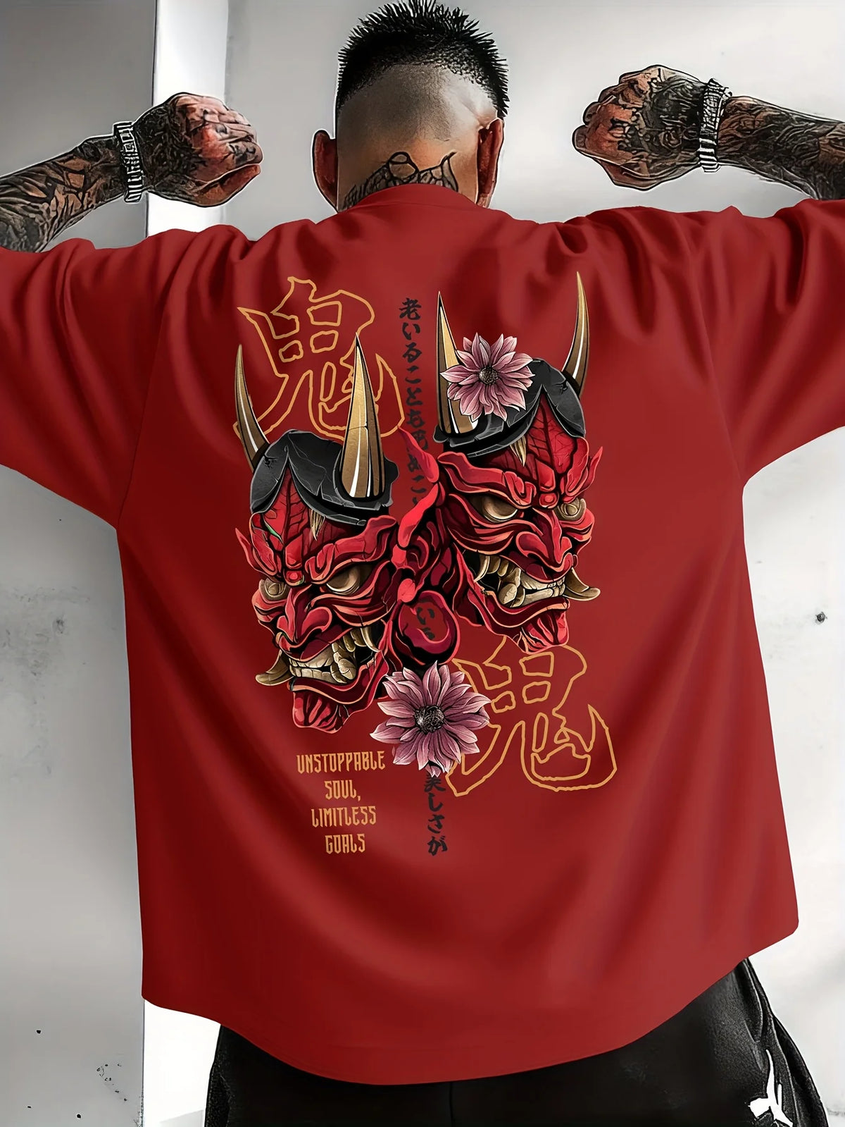 Japanese Devilish Face Print T-shirt
