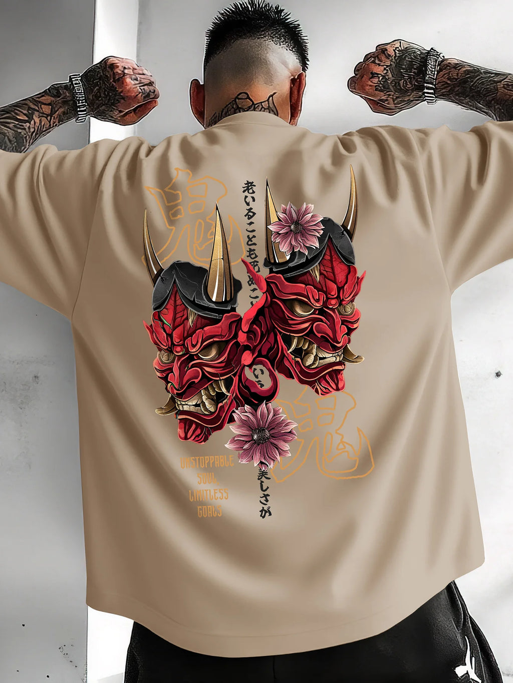 Japanese Devilish Face Print T-shirt