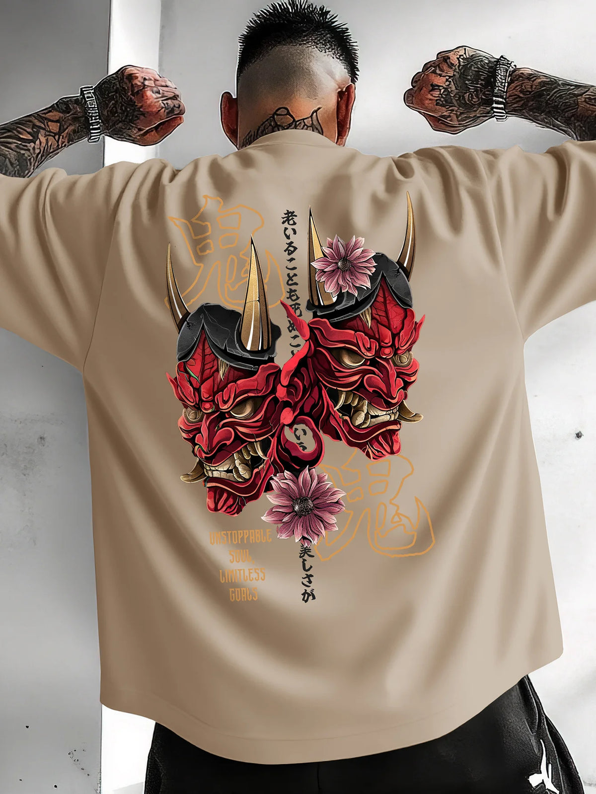 Japanese Devilish Face Print T-shirt