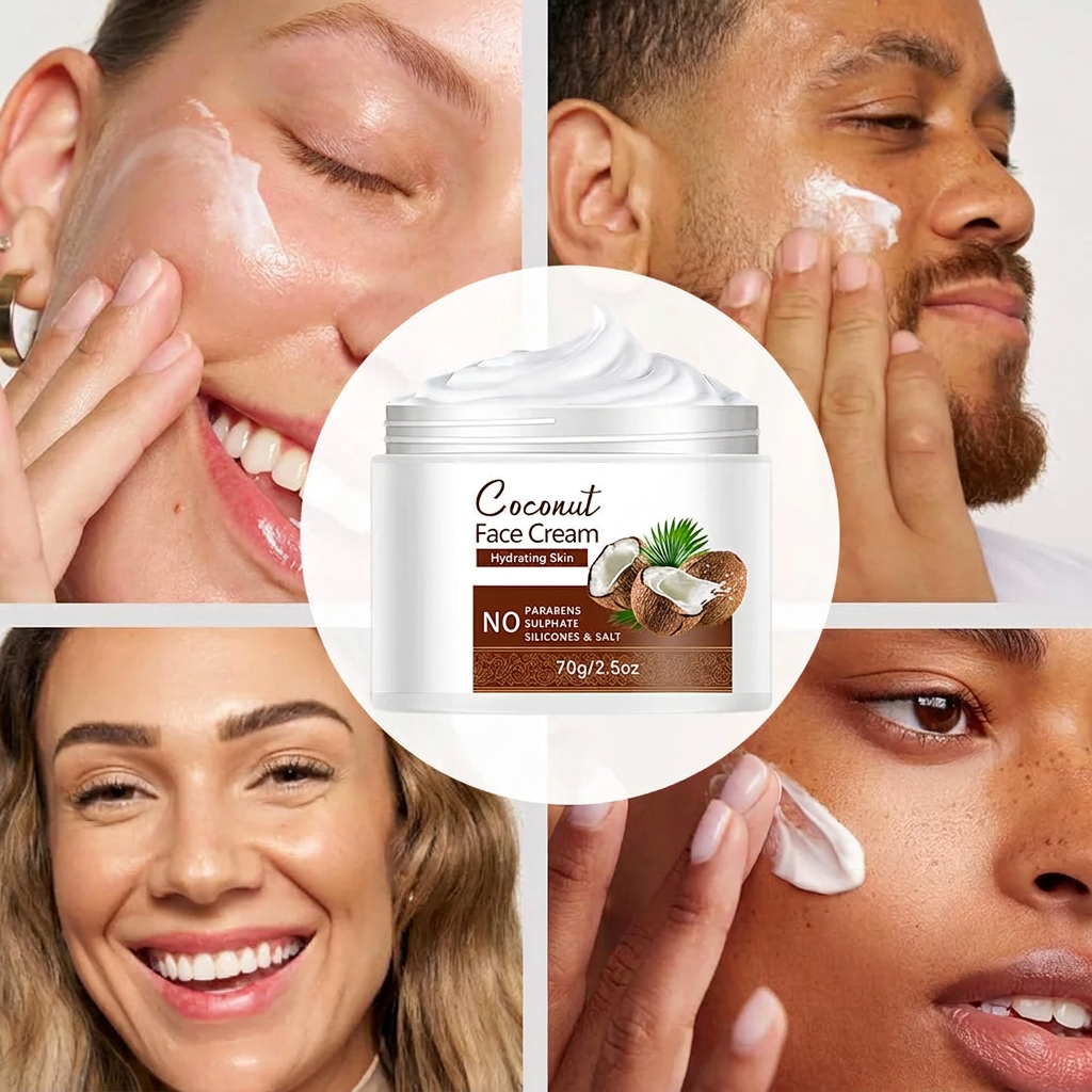 Cleaned coconut cream skincare collage